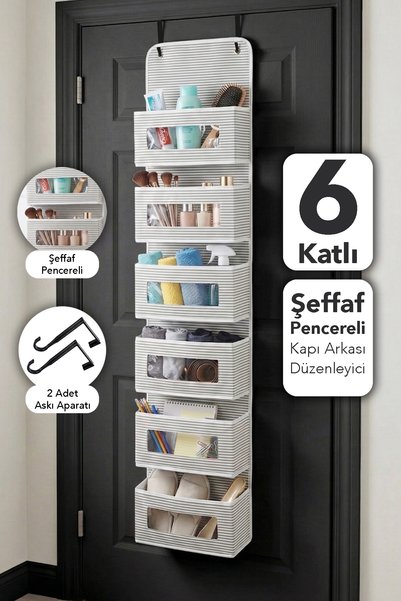 6-Tier Behind-The-Door Organizer - Multi-Purpose Kitchen Bathroom Cabinet Organizer 30X12X128 cm Striped