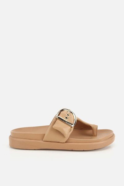 Women's nude Buckled flip-flops with thick sole Slipper