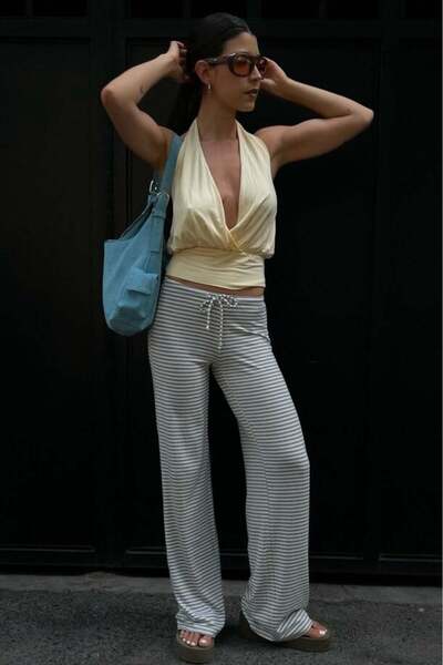 Gray Striped Straight Fit Women's Sweatpants Mg2786