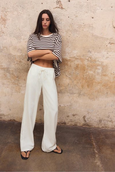 Linen-Look Lace-Up Trousers