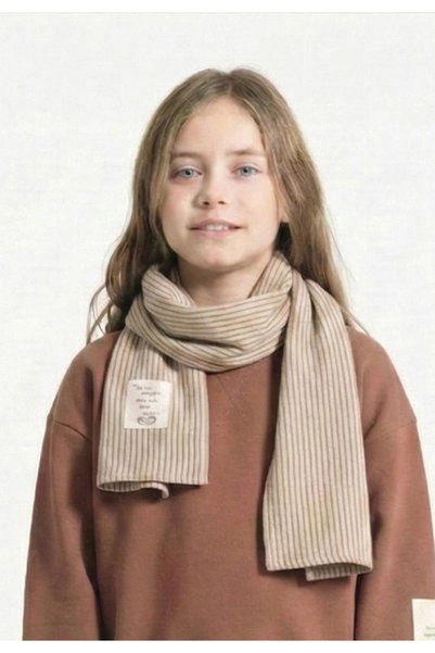 Children's Scarf 25X140 cm Beige Thin Striped