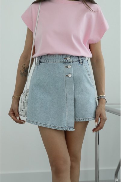 Ice Blue Denim Shorts Skirt