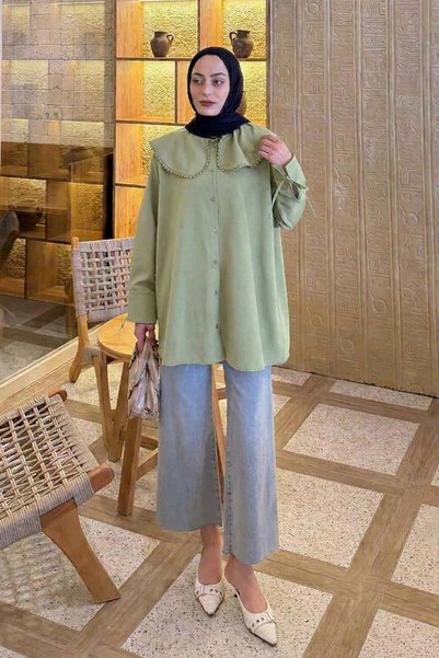 Baby Collar Lace Detailed Shirt Green
