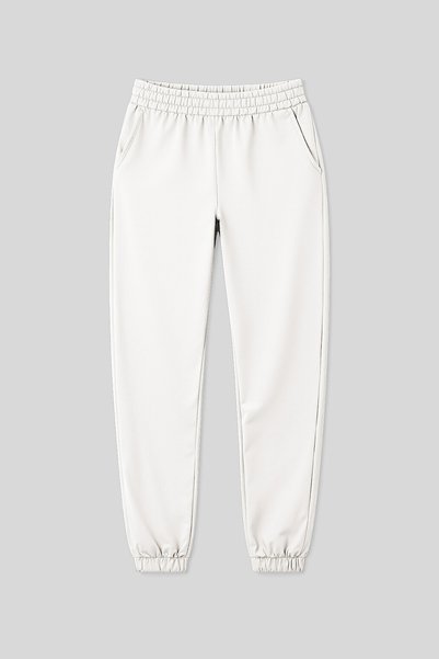 Ecru Pocketed High Waist Comfortable Form Rubber Leg Women's Tracksuit Bottom - 94583