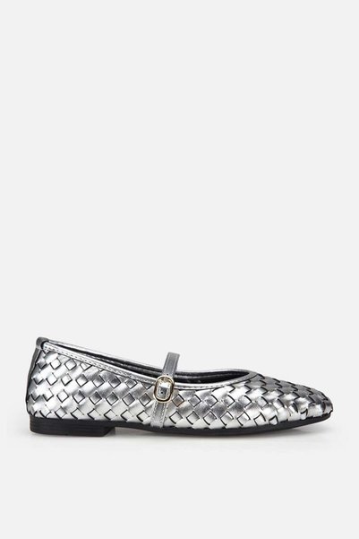 Women's silver braided band Ballet Flats