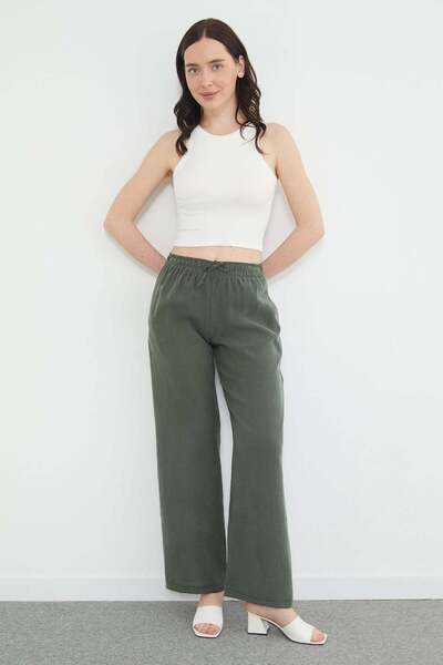 Elastic Waist Pocket Palazzo Trousers