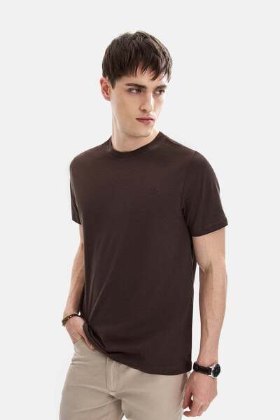 Coffee Regular Fit Knitted Crew Neck T-Shirt