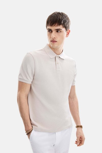 Beige Regular Fit Knitted Polo Neck T-Shirt