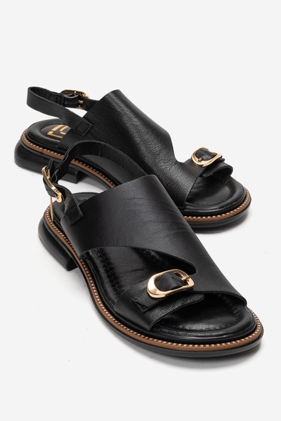 Cruel Black Skin Genuine Leather Women's Sandals