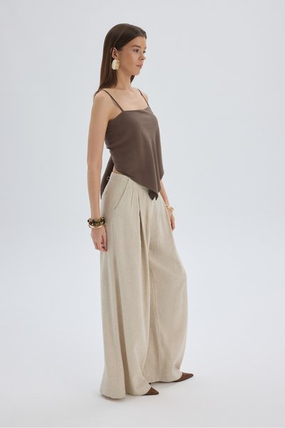 Mahoney Beige Linen Palazzo Trousers