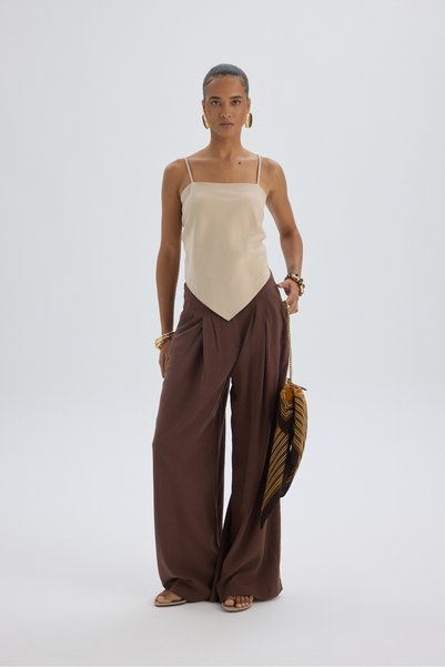 Mahoney Brown Linen Palazzo Trousers