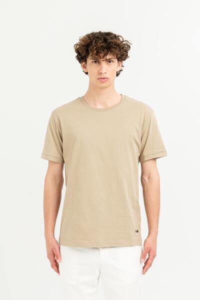 Crew Neck Sleeve Double 100% Cotton Slim Fit Men's T-Shirt