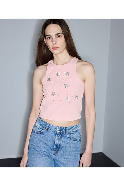 Karma Appliqued Halter Neck T-Shirts