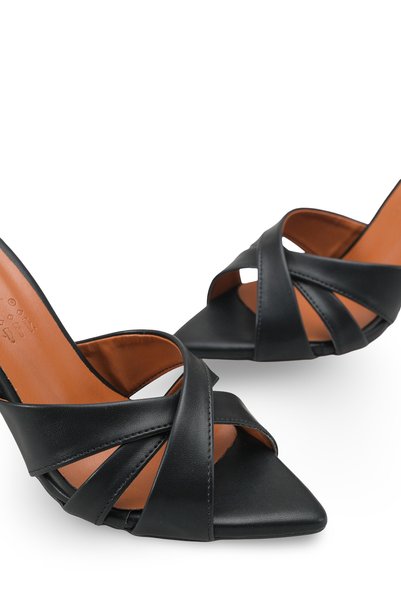 Mira Sola Women's Thin Heeled Slippers 0012720 Black Skin