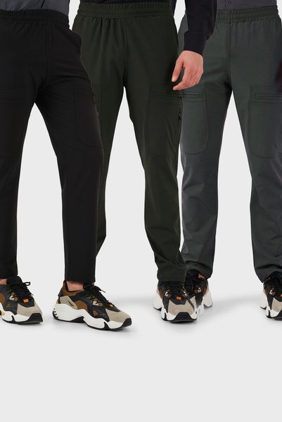 Normal Fit Cargo Pocket Elastic Waist Trekking and Courier 3-Pack Pants Men's Pants 6
