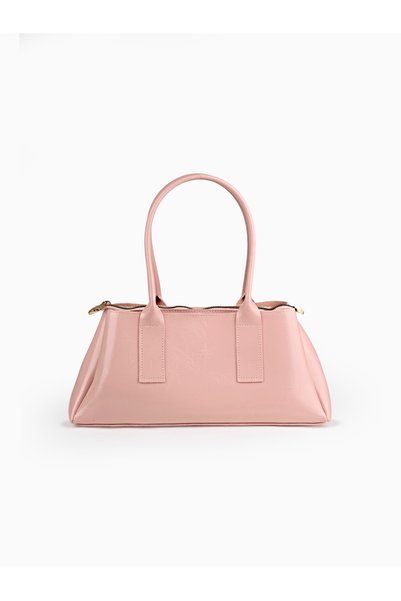 Wrinkled Textured Pink Shk317 Faux Leather, 3 Compartments, Zippered, Lined, Hand, Arm and Shoulder Bag