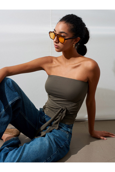 32841 Tie-Up Bandeau Top-Khaki