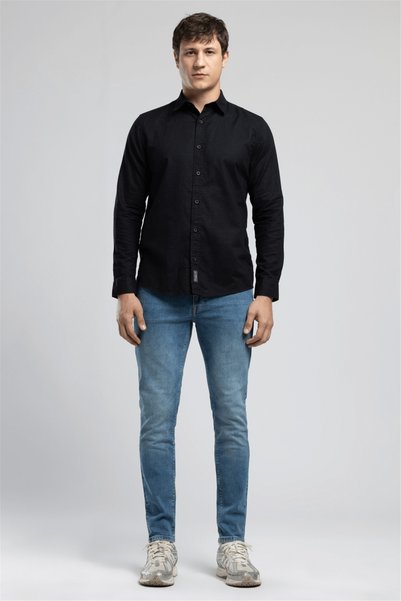 Ketsa Men's Regular Fit Cotton Long Sleeve Shirt Black