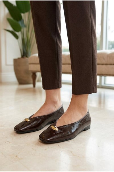 Brown Button Detail Ballerinas