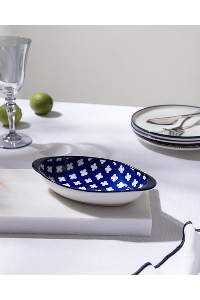 Reve Bleu Raye Oval Plate - 19 cm - Blue/White