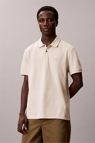 Ss Refined Pique Tipped Classic Men's Polo Collar T-Shirt Beige