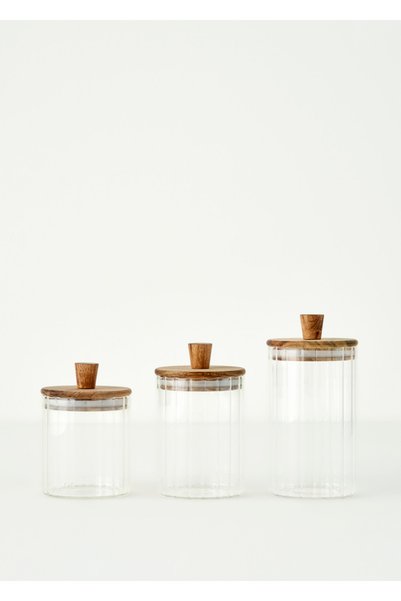Beatrice Wooden Lid 3-Piece Jar Set Natural