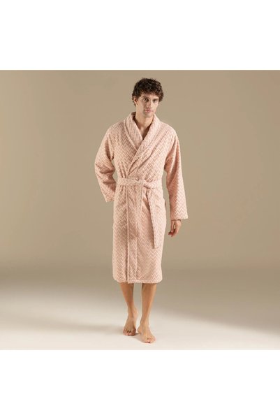 Zigzag 100% Cotton Men's Bathrobe Dark Salmon