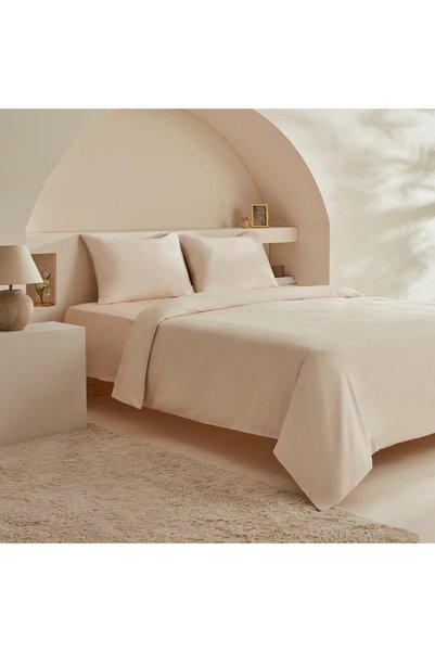 White Collection Vinas 80 Tel 100% Cotton Double Satin Piping Duvet Cover Set Beige