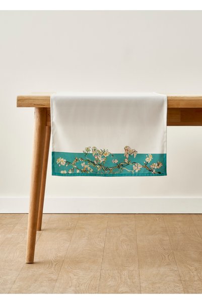 Van Gogh Almond Blossom Cotton Printed Runner Turquoise (50X150 cm)