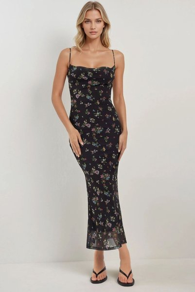 Patterned Strap Bodycon Maxi Dress