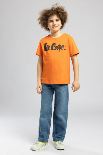 Londonlogo Boys' Basic 100% Cotton Printed Crew Neck T-Shirt Orange