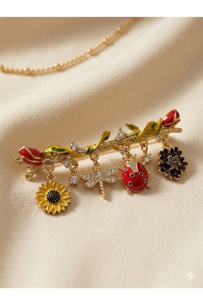 Ladybug Dragonfly Figured Luck Brooch