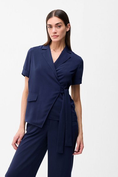 Front-Tie Double-Breasted Jacket with Pockets