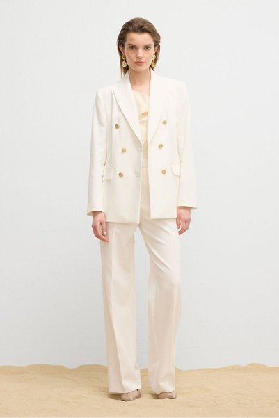 Fashion Passion Wide Leg Gabardine Trousers with Pockets
