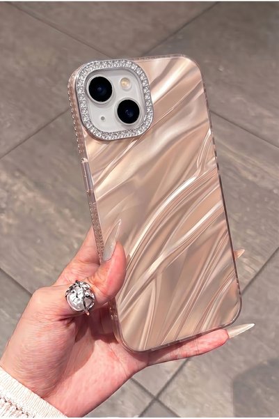 iPhone 13 / 14 / 15 Compatible Premium Rhinestone Shiny Case – with Camera Frame, Stylish Design, Shock-Absorbing Pink