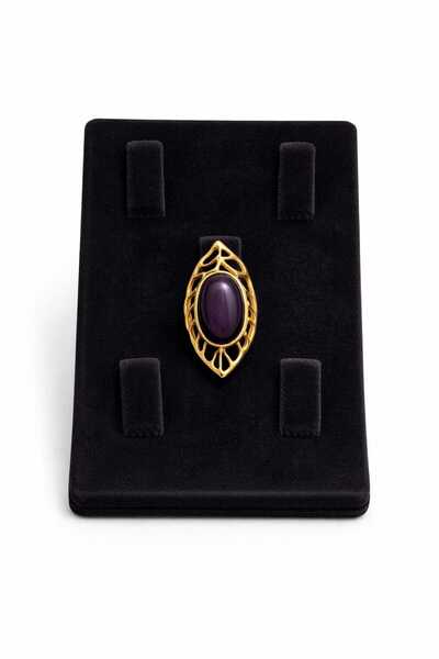 Amethyst stone 14k gold plated brass leaf ring