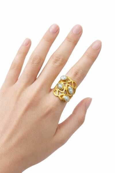 Genuine pearl 14K brass ring