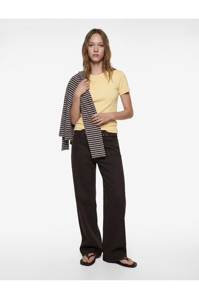Cotton High Waist Belted Wide Leg Trousers - Wide Leg Jeans