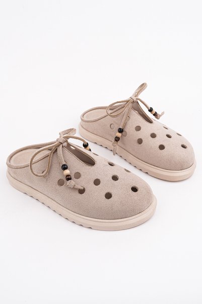 Shammy Suede Leather Perforated Lace-Up Daily Comfortable Closed-Front Women's Slippers