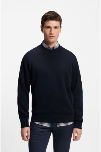 Crew Neck Navy Blue Men's Sweatshirt We_Mixed