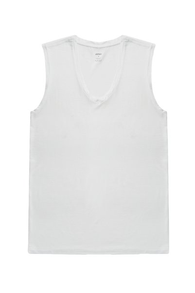 White Ers053 Micro Modal V-Neck Sleeveless T-Shirt