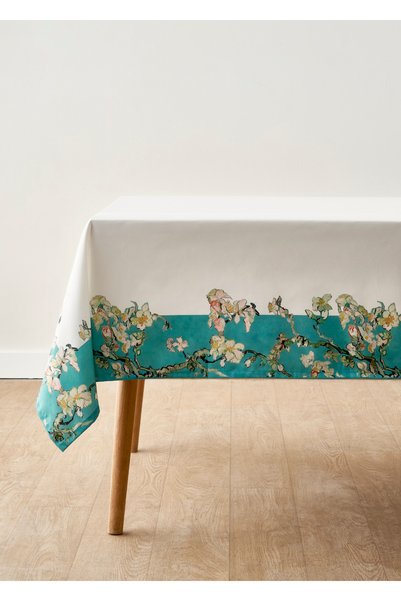 Van Gogh Almond Blossom Cotton Printed Tablecloth Turquoise (150X250 cm)