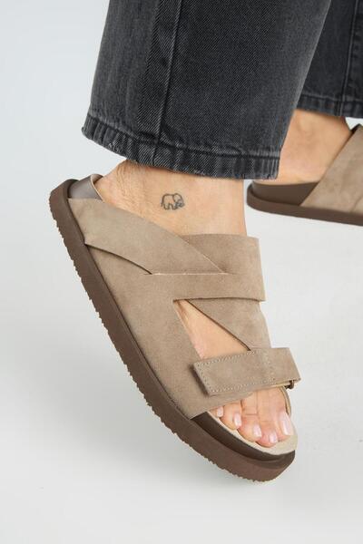 Elifi Women's Genuine Leather Velcro Mink Slippers