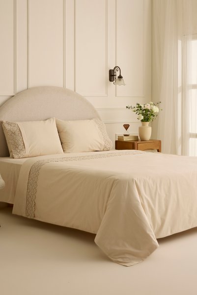Rosal Embroidered Double Duvet Cover Set Beige