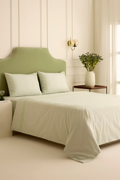 Lunelle 100% Cotton Double Lace Duvet Cover Set Sage