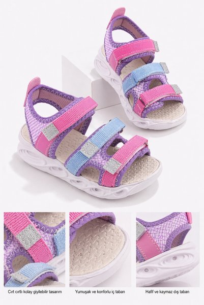 Tatu Girls' Velcro Light-Up Sandals