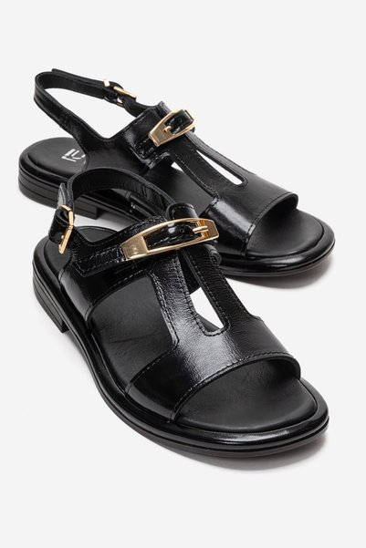 Auren Black Patent Leather Genuine Leather Buckle Women's Sandals
