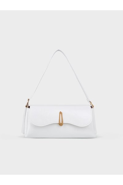 Wrinkled Textured White Shk305 Faux Leather, Special Lock Magnet Hand, Arm and Shoulder Bag