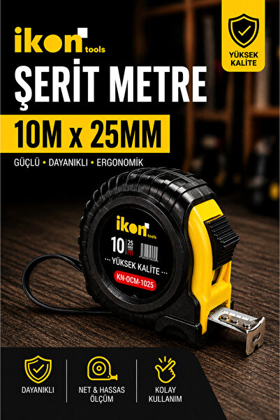 Мерна лента 10m x 25mm, професионален метар, издржливо куќиште, механизам за заклучување, прецизно мерење