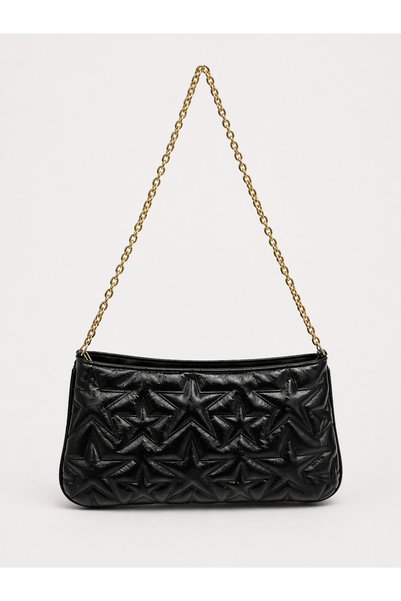 Black Women's Star Embroidered Chain Strap Shoulder Bag